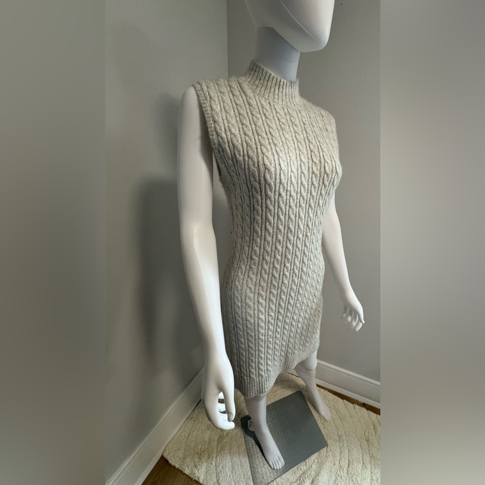 Sincerely Jules Cable Knit Turtleneck Sweater Dress - Light Gray